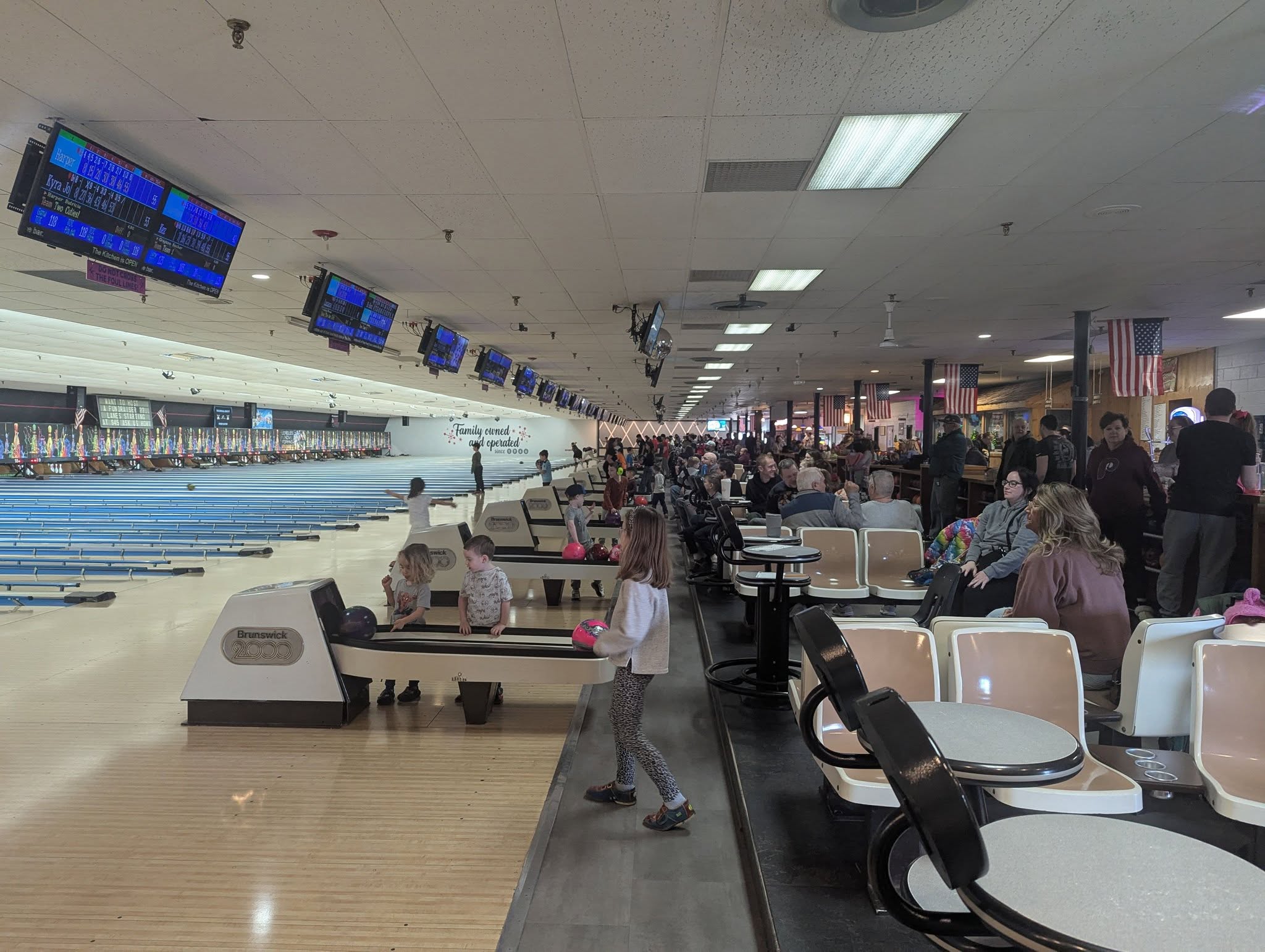 Adults celebrating together on the lanes at Westbrook Lanes in Brooklawn, NJ