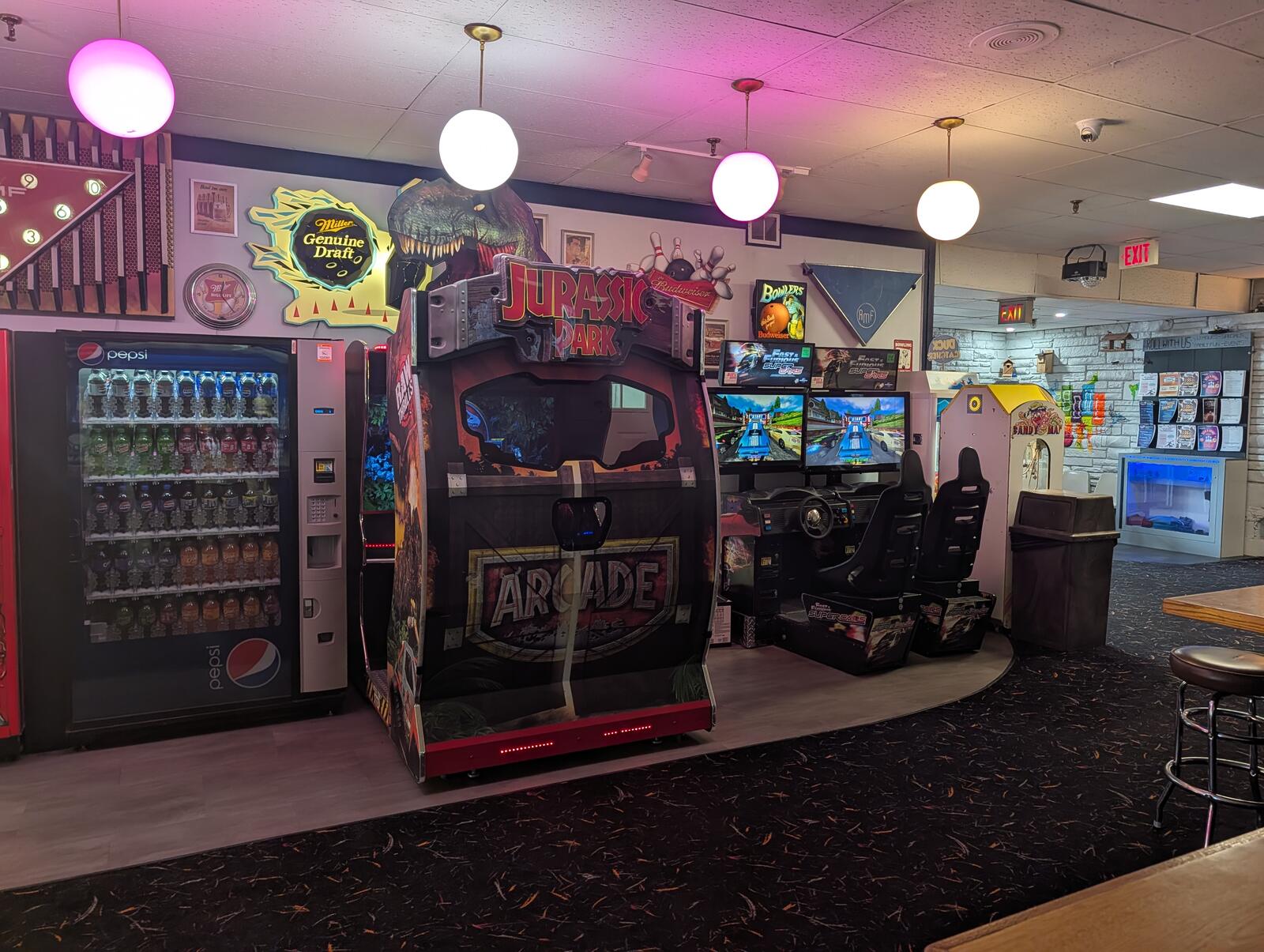 The arcade bay at Westbrook Lanes, where birthday parties play between games