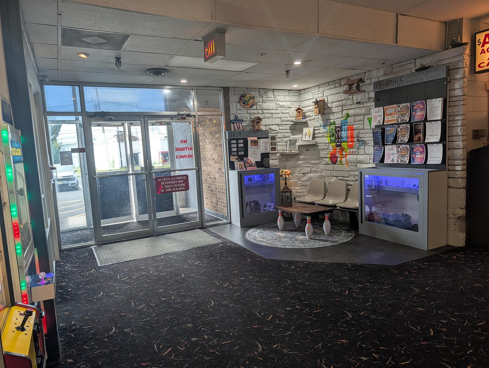 The entrance and lobby at Westbrook Lanes in Brooklawn, NJ, ready for a company event