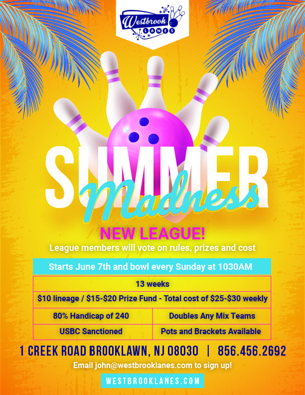 #668187 - Westbrook Lanes Summer Madness League Flyer - Letter P